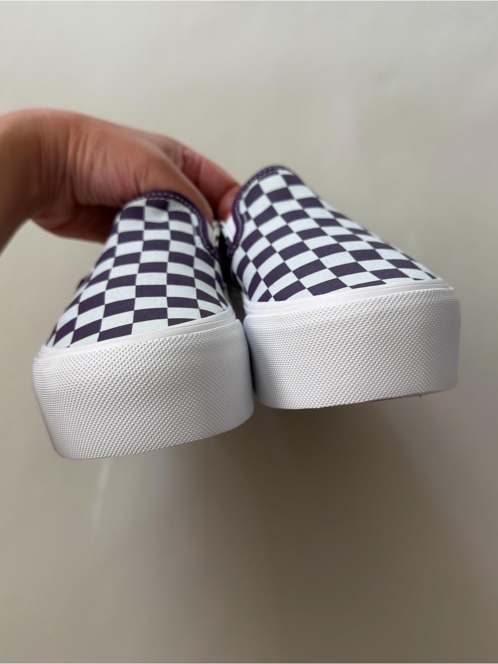 VANS Classic Slip-On Platform Checkerboard Shoe Mist Blue Gothic Grape Purple - Picture 7 of 12